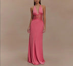 Ivory Cascade Deep-V Satin Dress