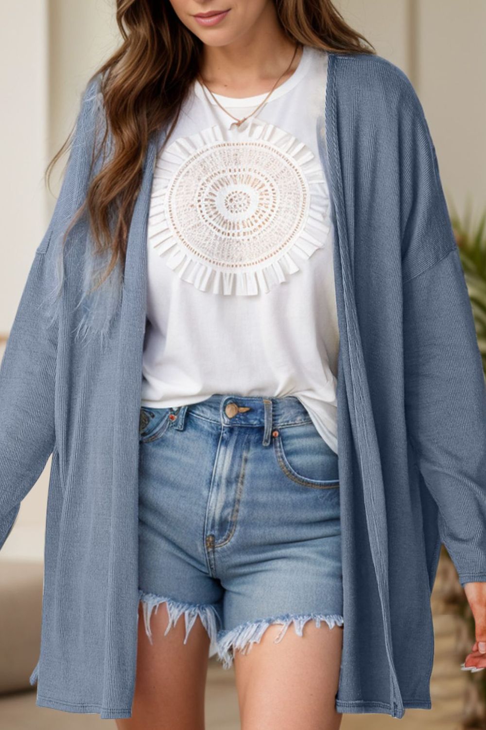 Slit Open Front Long Sleeve Cover Up Cardigan