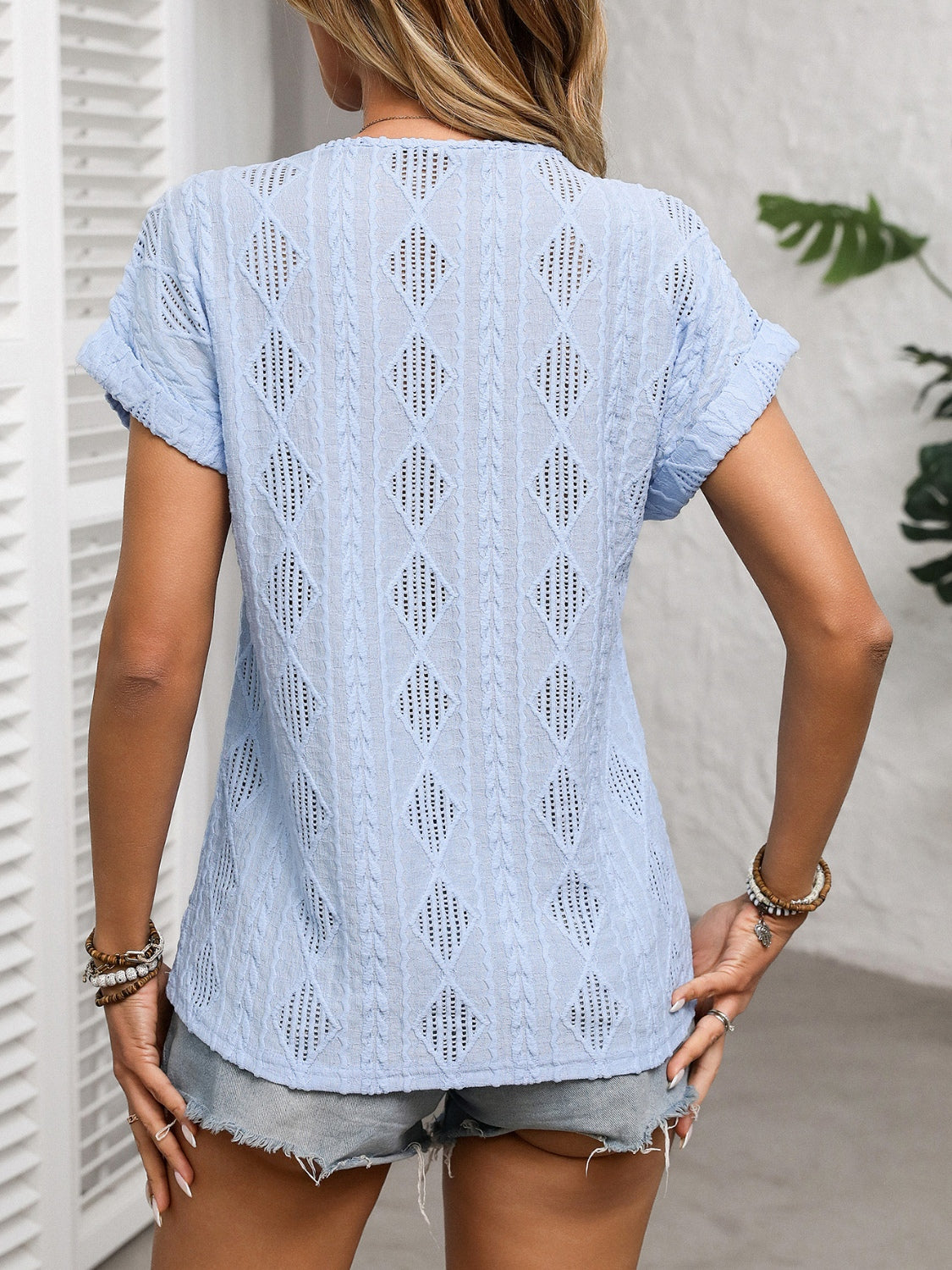 Openwork V-Neck T-Shirt
