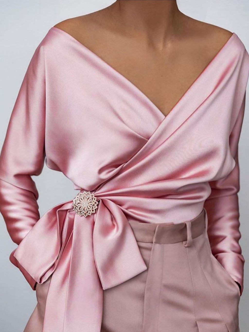 Wrap of Power Surplice Long Sleeve Blouse