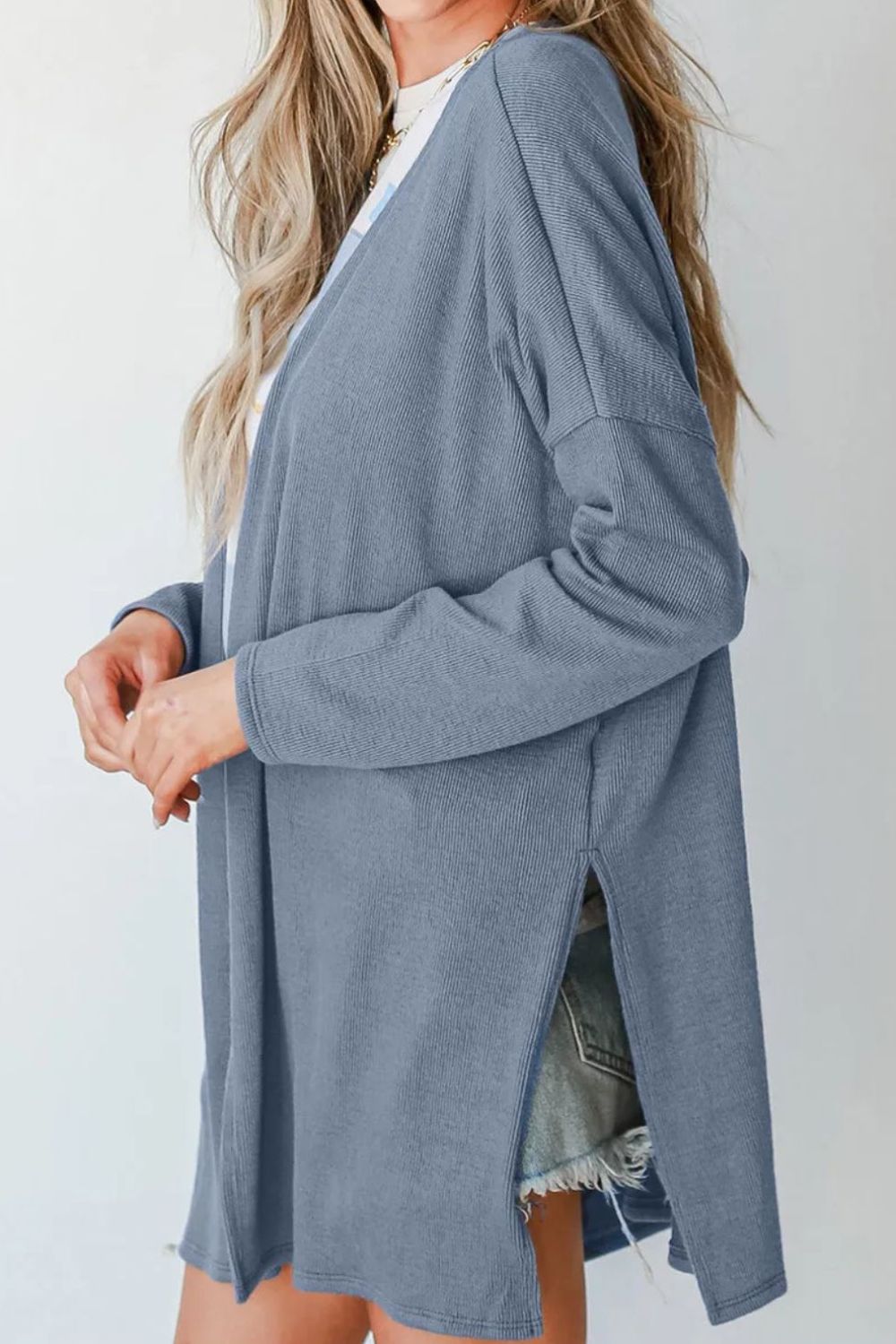 Slit Open Front Long Sleeve Cover Up Cardigan