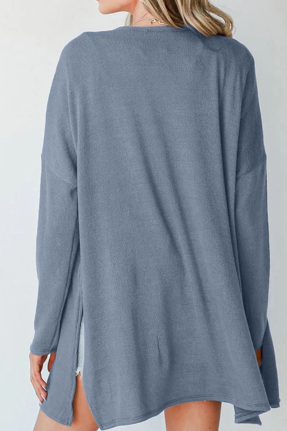 Slit Open Front Long Sleeve Cover Up Cardigan