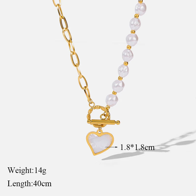 Serenity Heartbeat Stainless Steel Pearl Heart Pendant Necklace