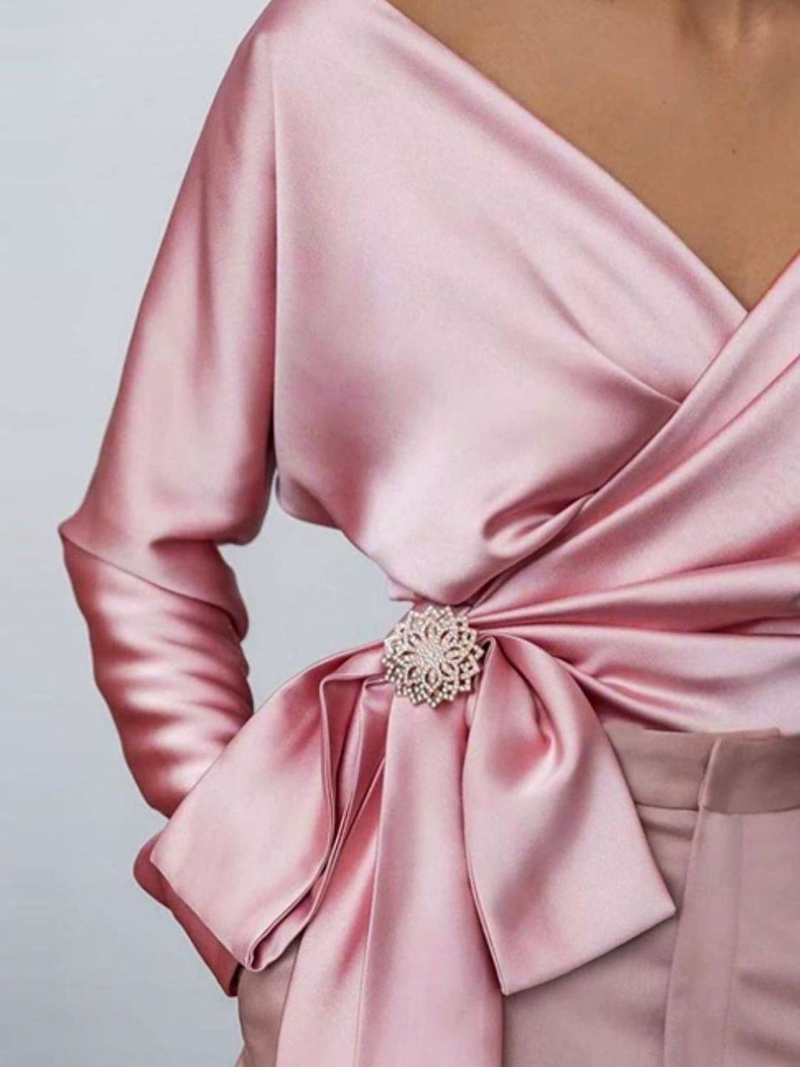 Wrap of Power Surplice Long Sleeve Blouse