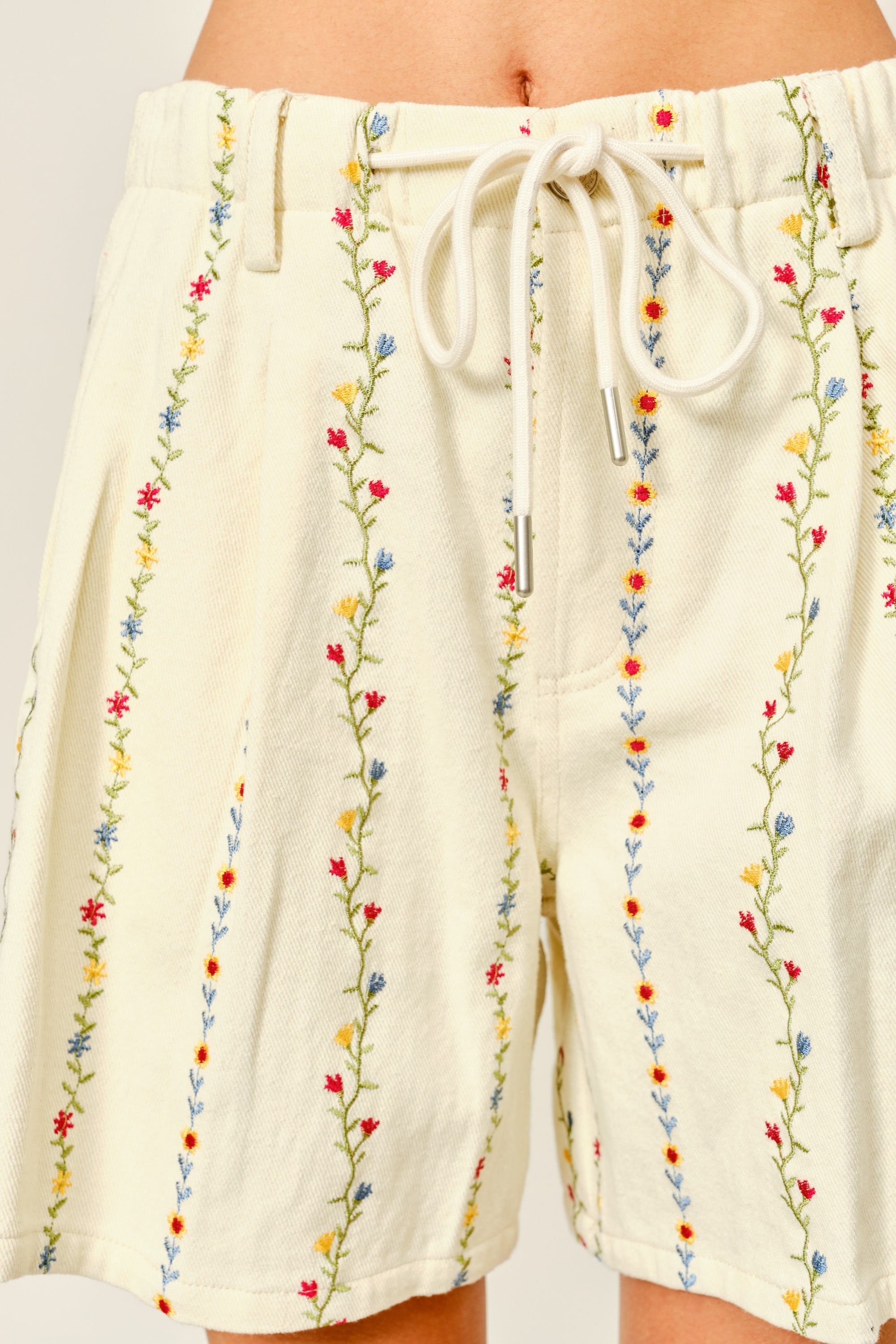 Meadow Vine Embroidered Cotton Shorts