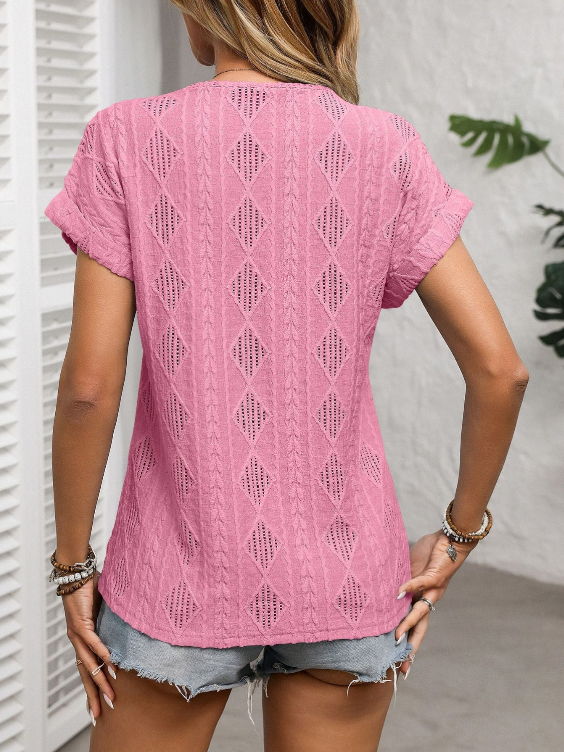 Openwork V-Neck T-Shirt